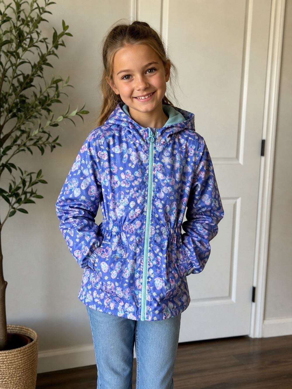 NWOT Girls Butterfly Jacket Fleece Lined Lightweight Hooded Size XL